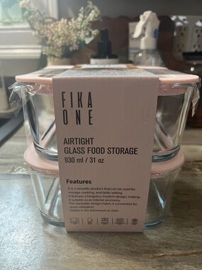 Neoflam Fika One Pink continuous seal Glass Food Storage 31 oz, set of two